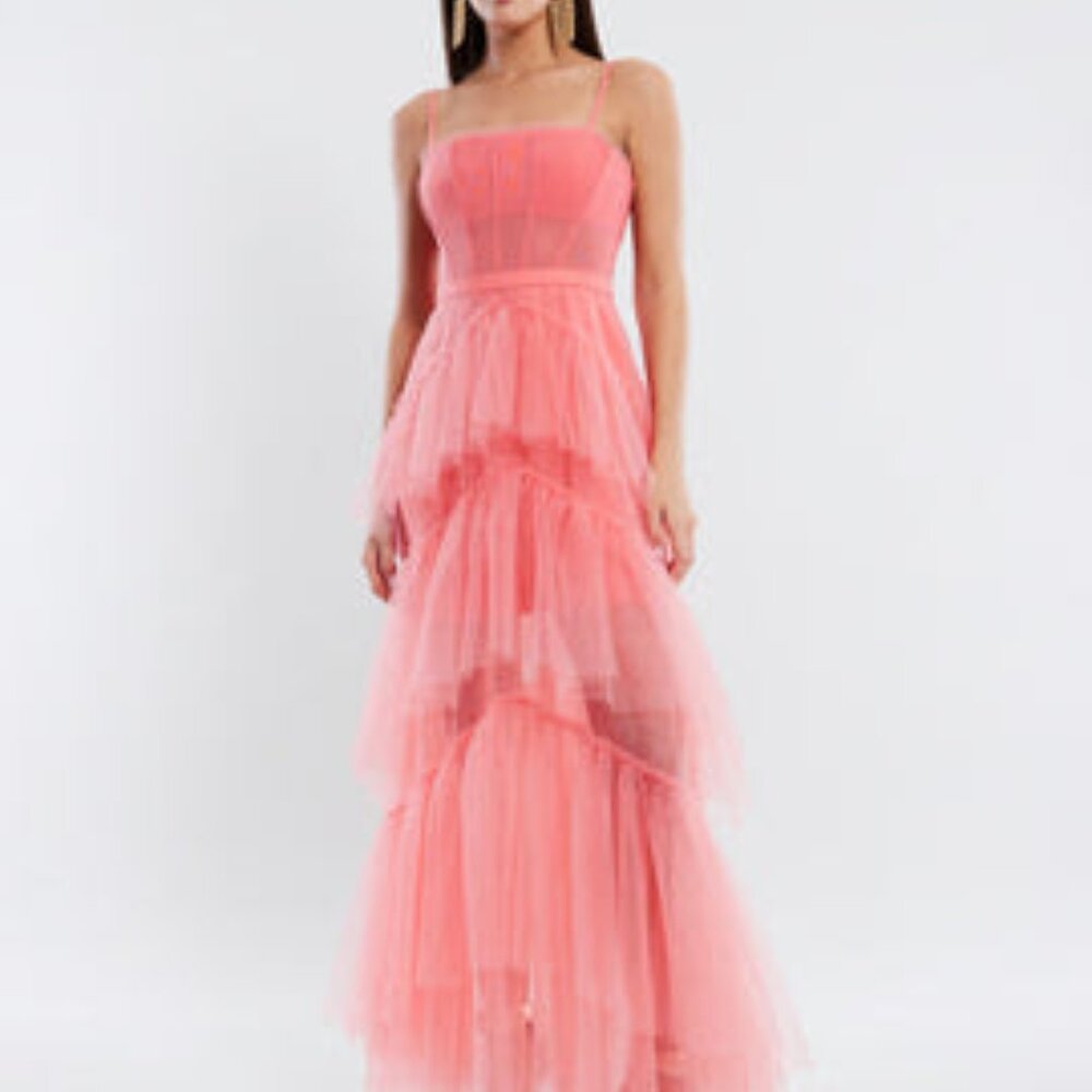 BCBG Maxazria Oly Tiered Ruffle Tulle Evening Gown - NWT Size 4